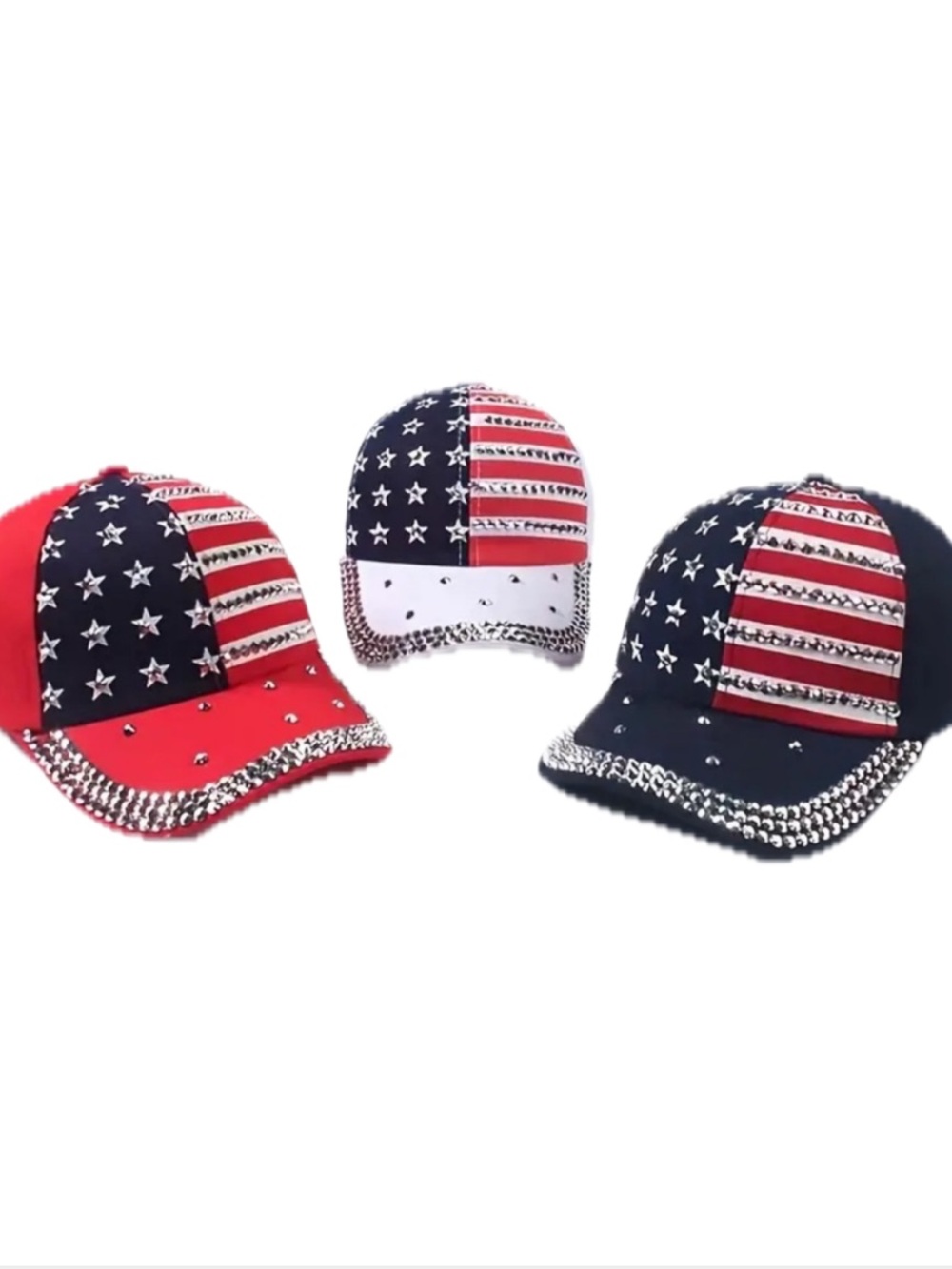 🇺🇸 1 Patriotic Rhinestone Baseball Cap - American Flag Star & Stripe - Picture 2 of 8